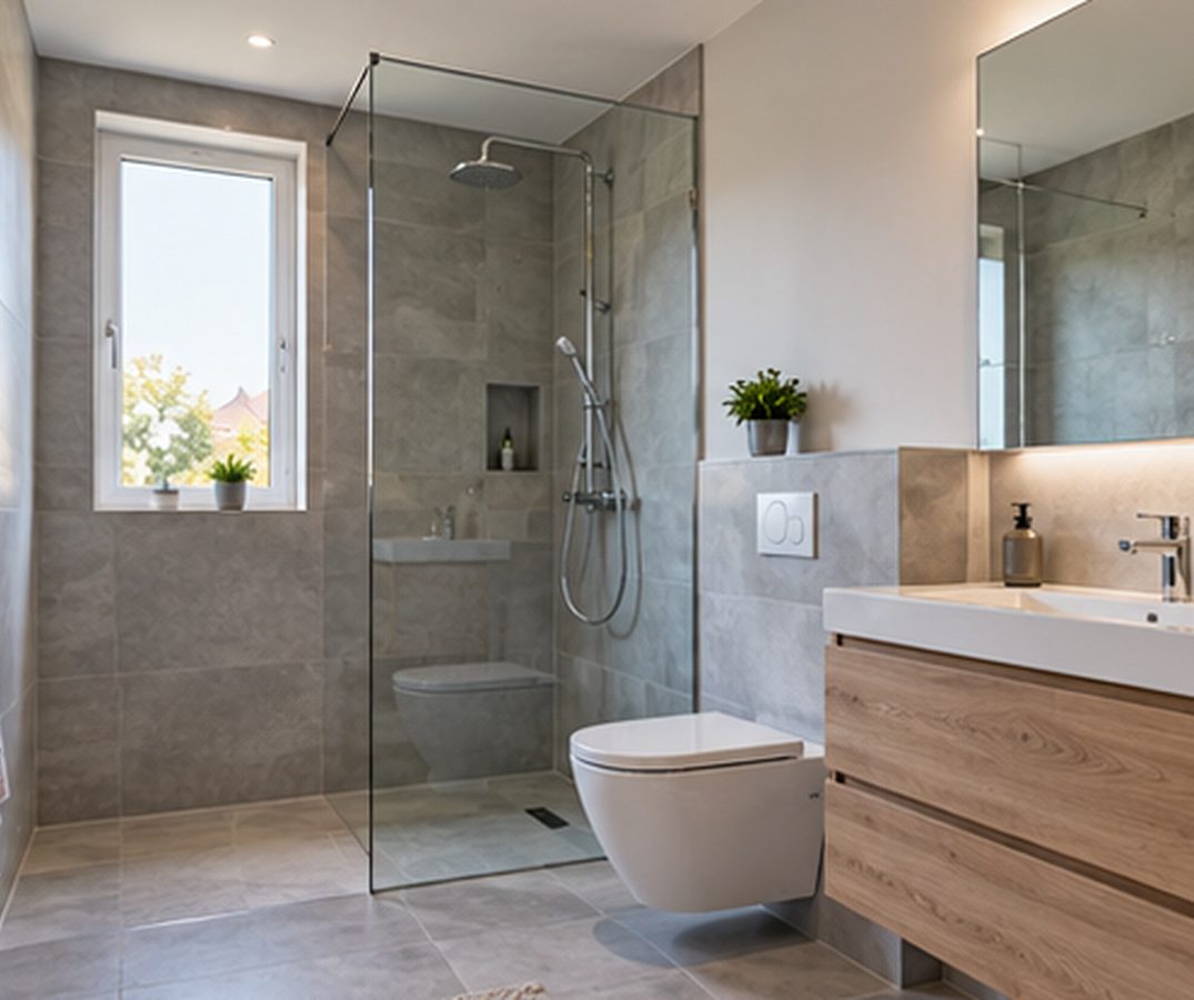 Salle de bain rénovée avec douche à l'italienne