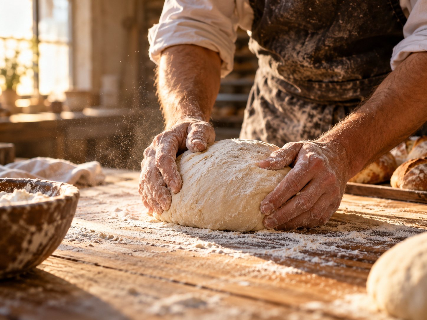 Le boulanger façonne la pâte à la main