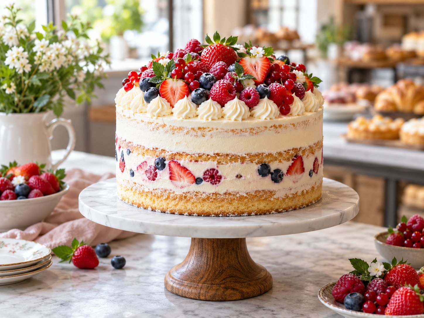 Gâteau de fête décoré de fruits rouges