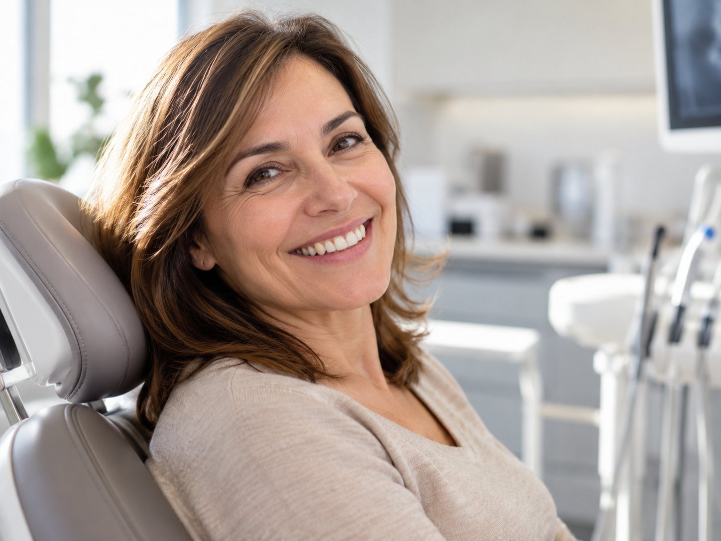 Une patiente souriante dans le cabinet