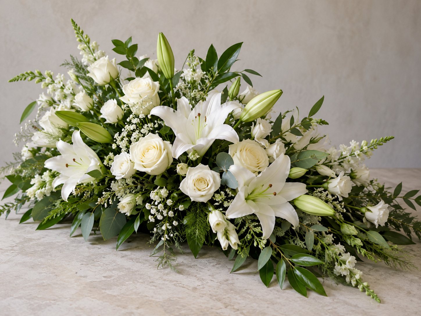 Composition de deuil en fleurs blanches