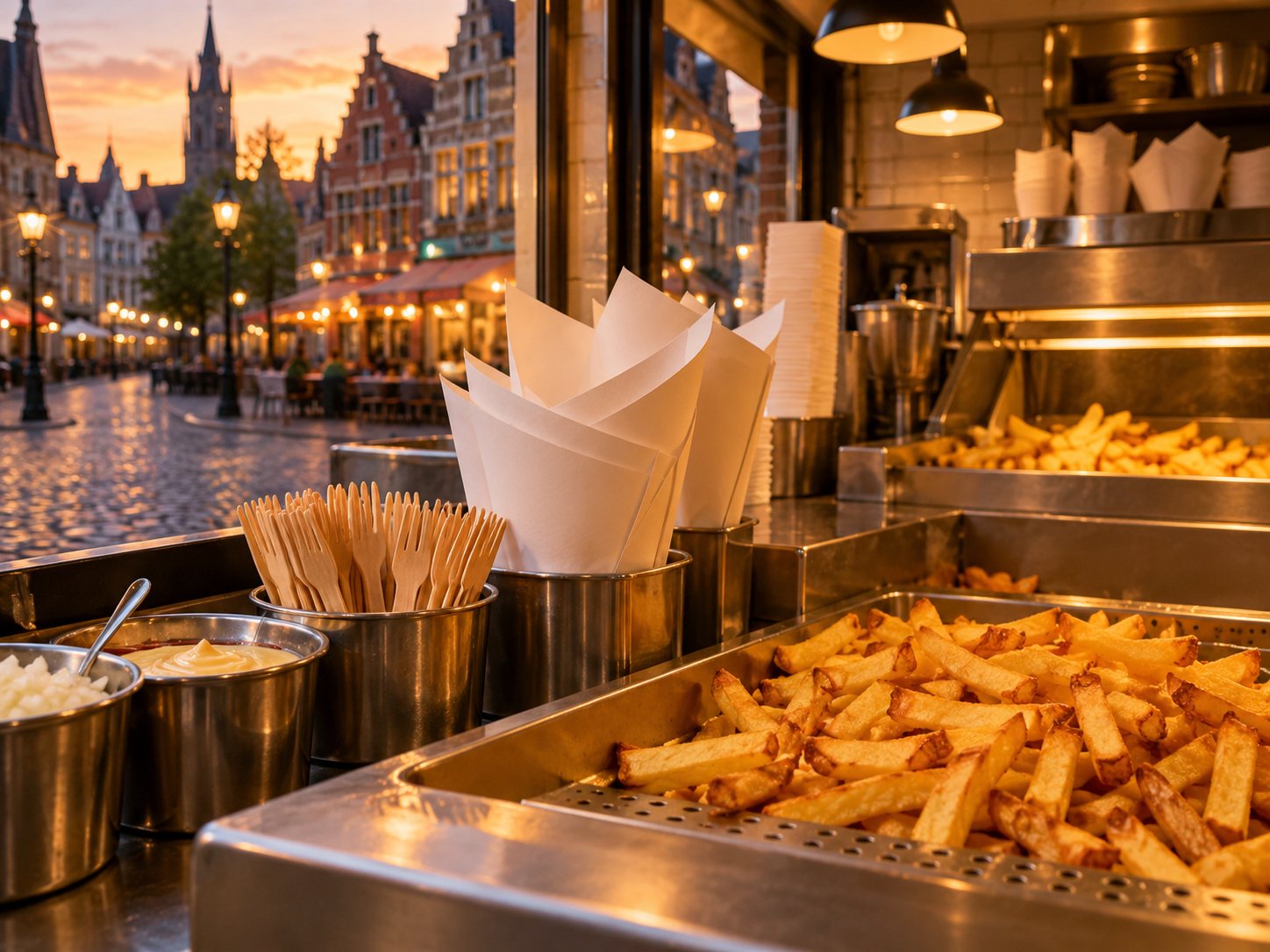 Comptoir de la friterie prêt pour le service