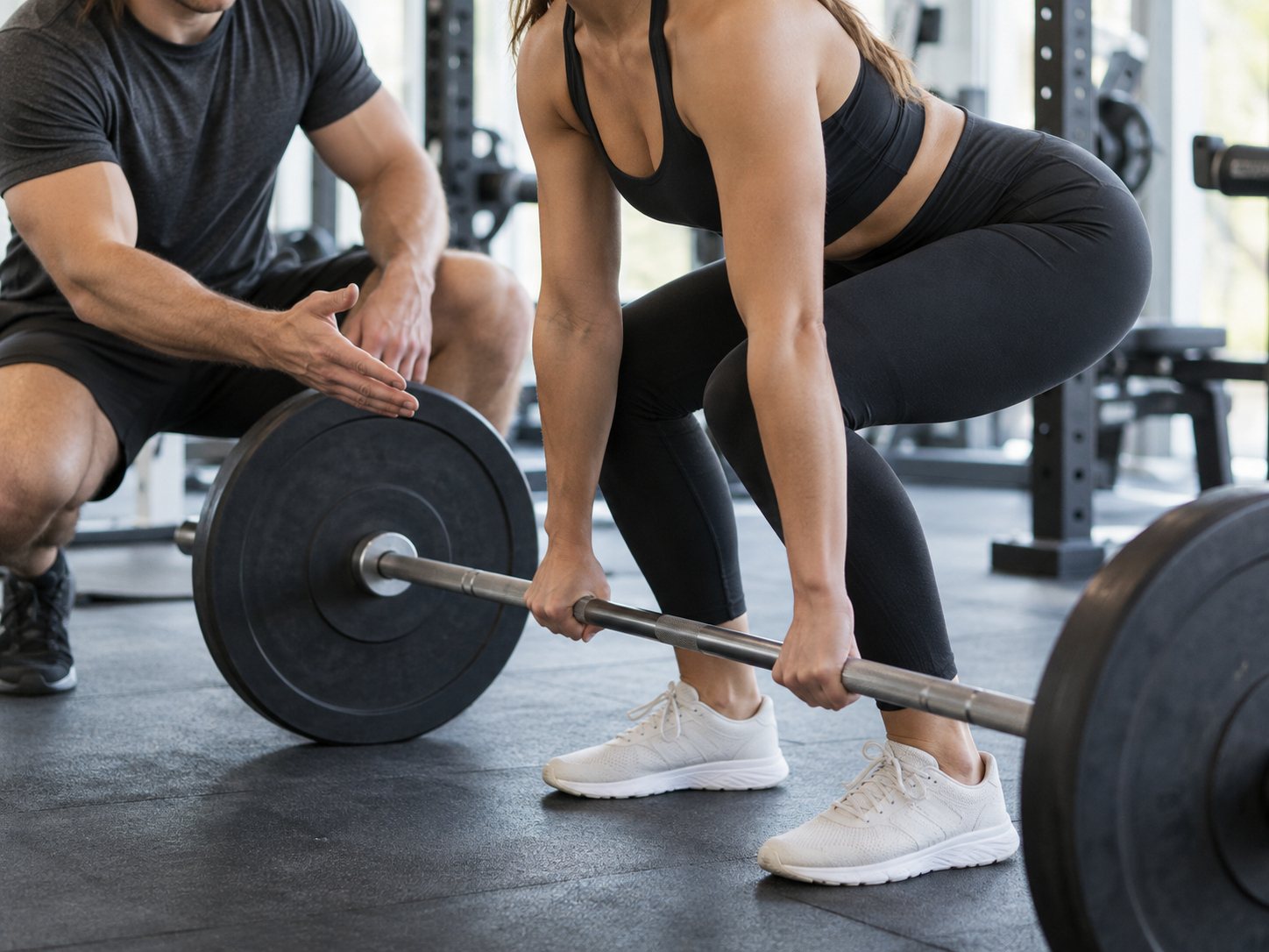 Un coach corrige la position d'un client