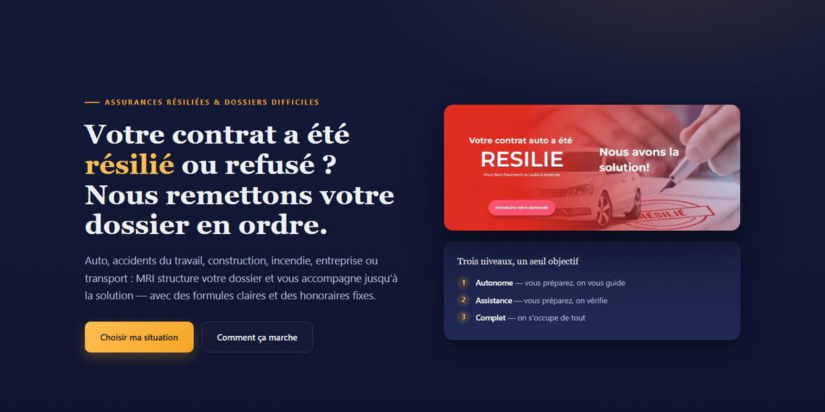Assurances résiliées — mini-site à formules et formulaires adaptés