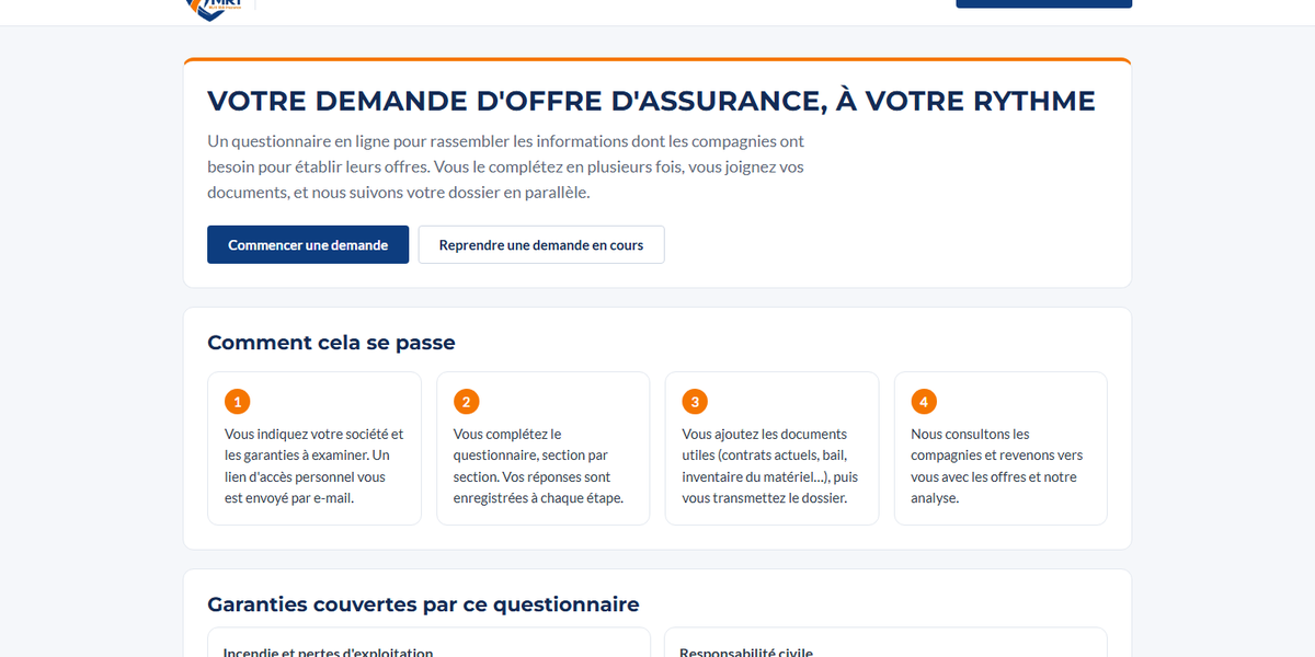 Espace entreprises — questionnaire de demande d'offre en ligne